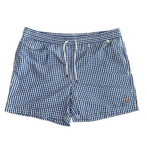 Polo Ralph Lauren Mens Large Gingham Check 5in Swim Trunk Shorts Blue/White